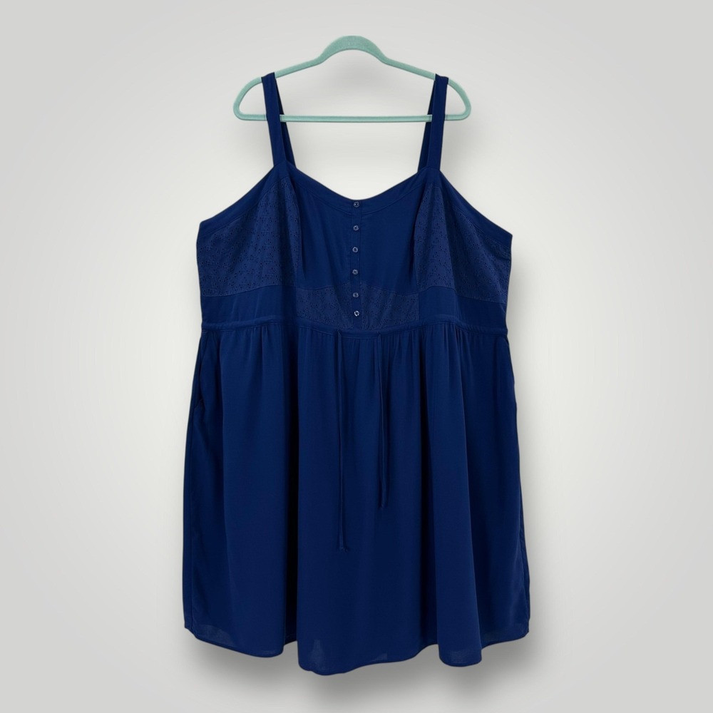 NEW Torrid Dress Womens 5X Navy Blue Eyelet Tank Button Front Summer Ruched Back